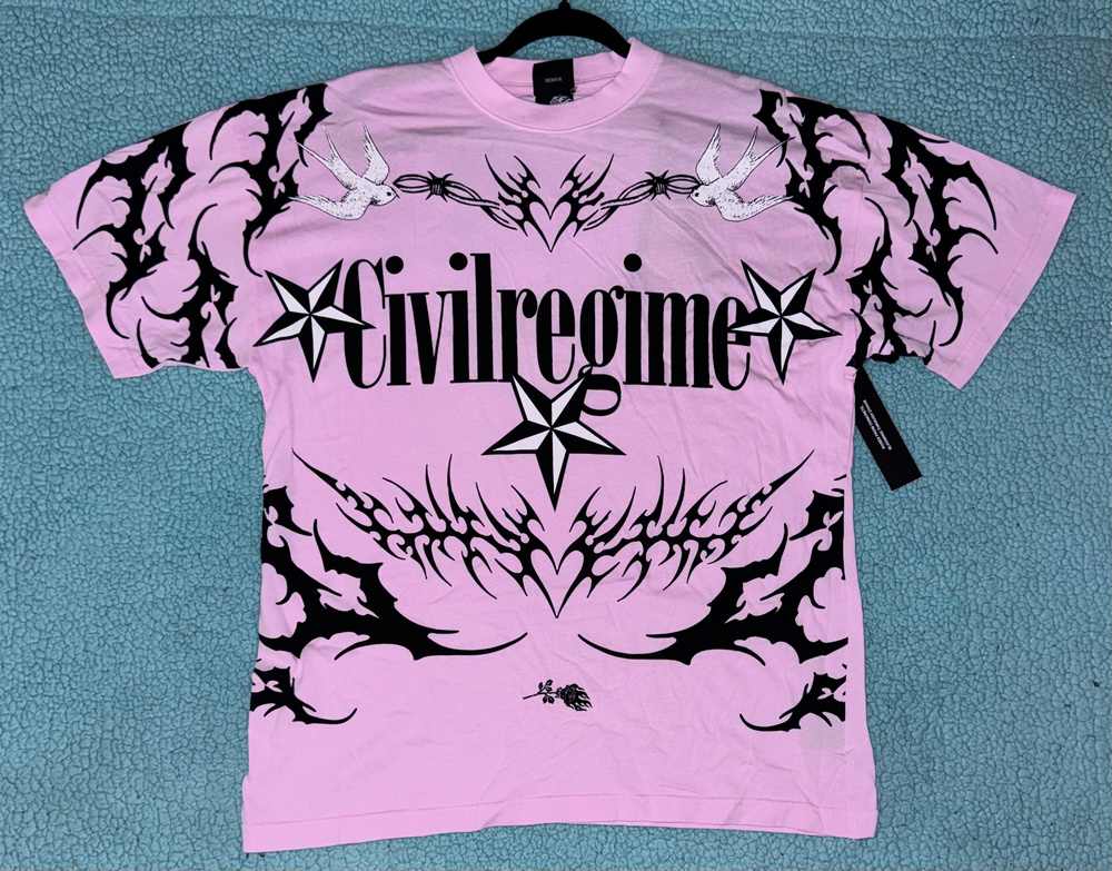 Civil Regime Graphic T Shirt Pink Black Tribal Star Medium
